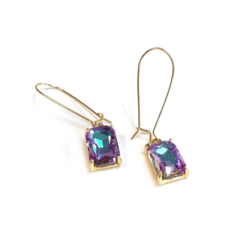 Midi Rectangle Glass Bead with Kidney Wire Dangle Earrings