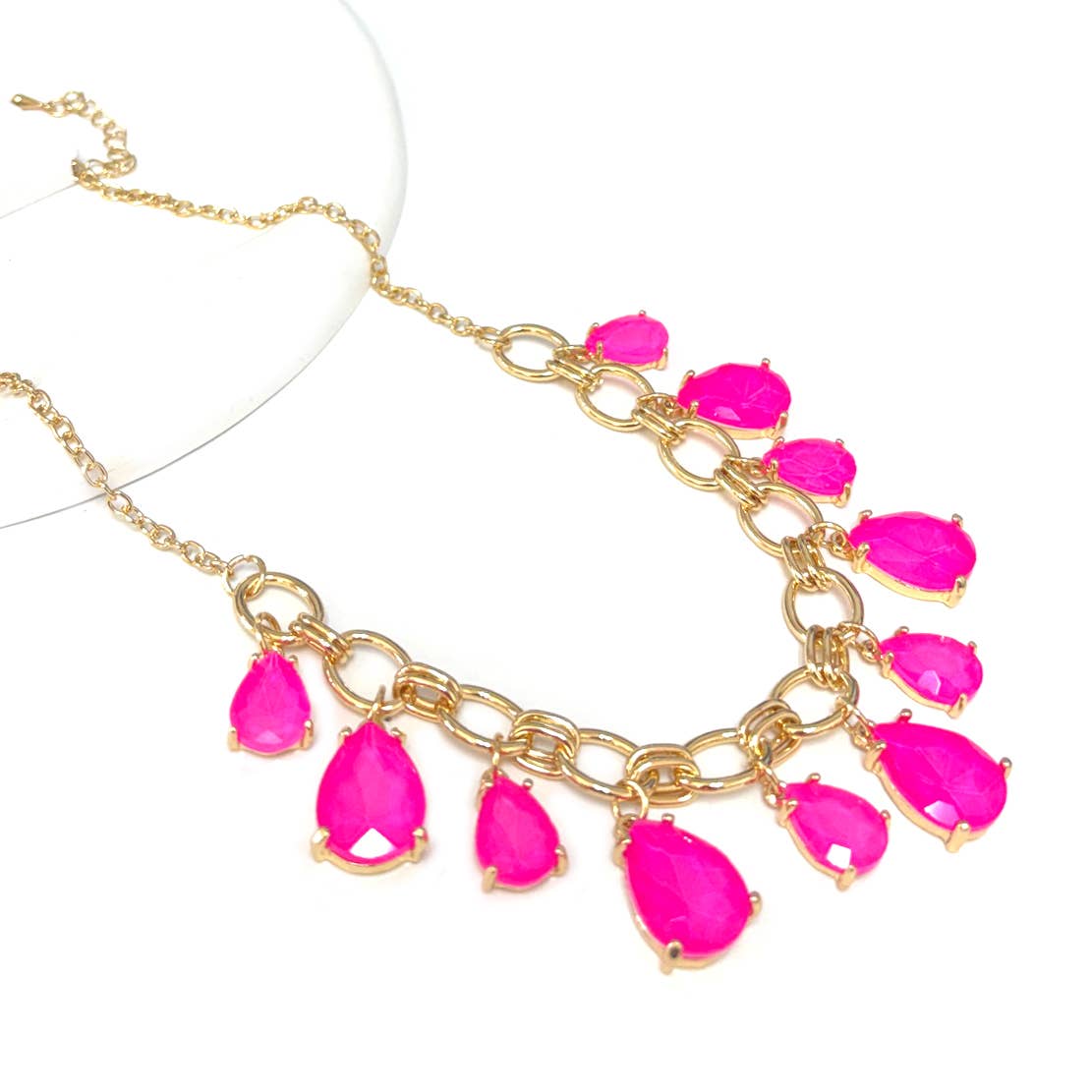 Sparkly Pink Teardrop Crystal Glass Charms Paparazzi Necklace