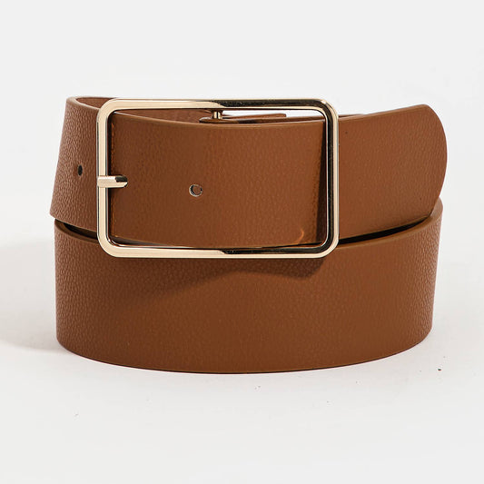 Faux Leather Rectangle Cutout Buckle Fashion Belt