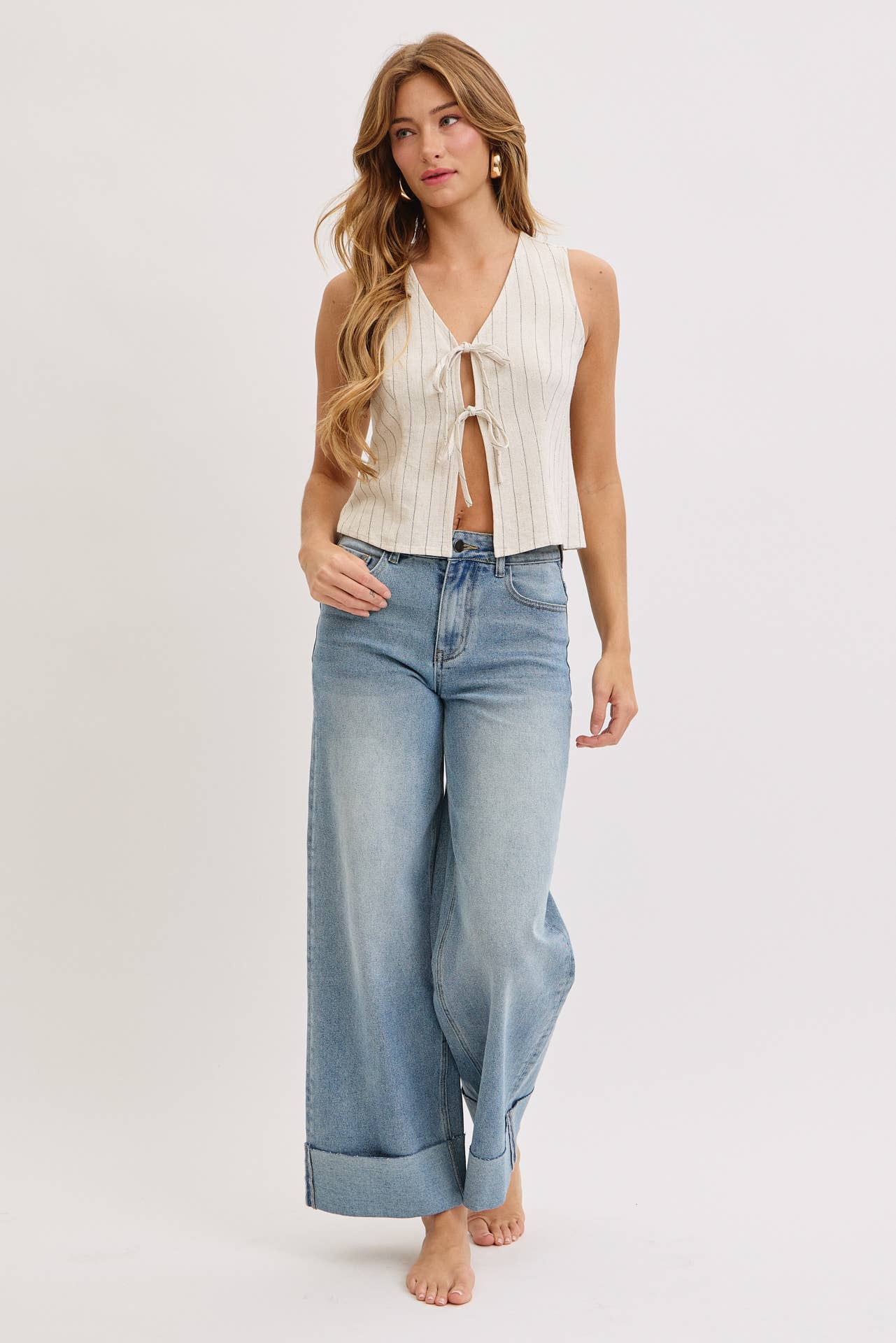 Front Tie Linen Top
