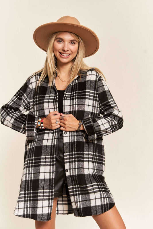 R&Blk BUTTON DOWN FLANNEL SHACKET