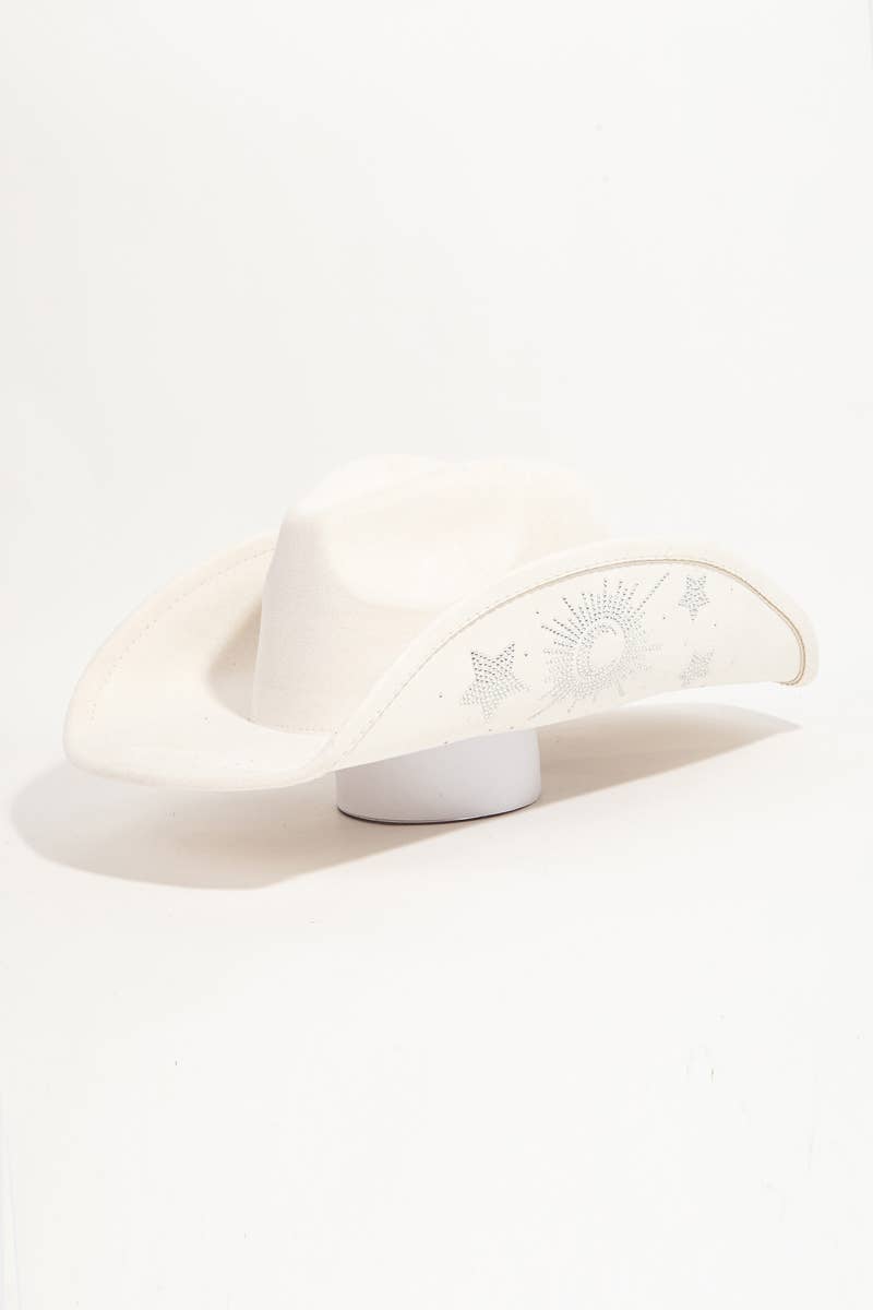 Rhinestone Moon And Star Embroidered Cowboy Hat