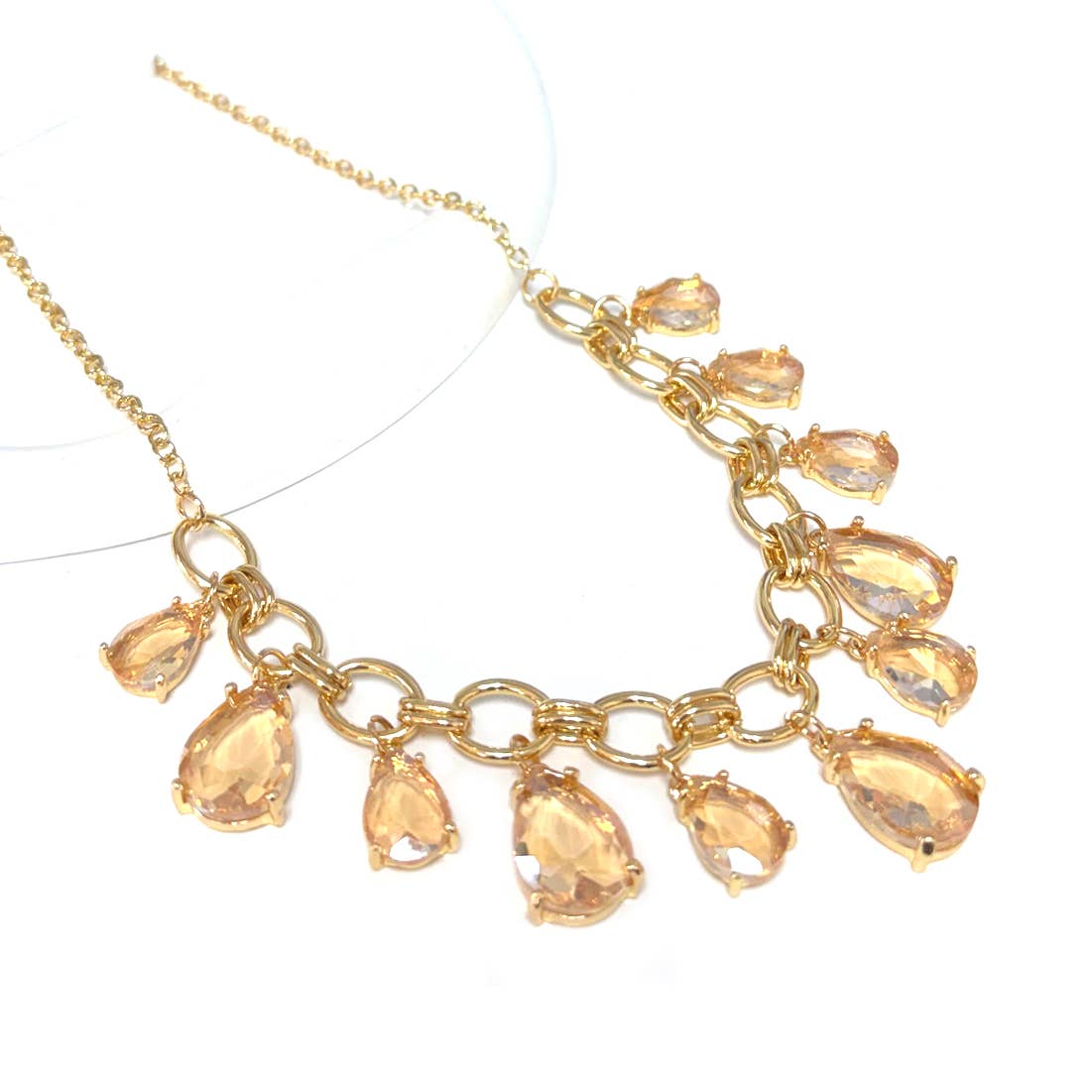 Sparkly Pink Teardrop Crystal Glass Charms Paparazzi Necklace