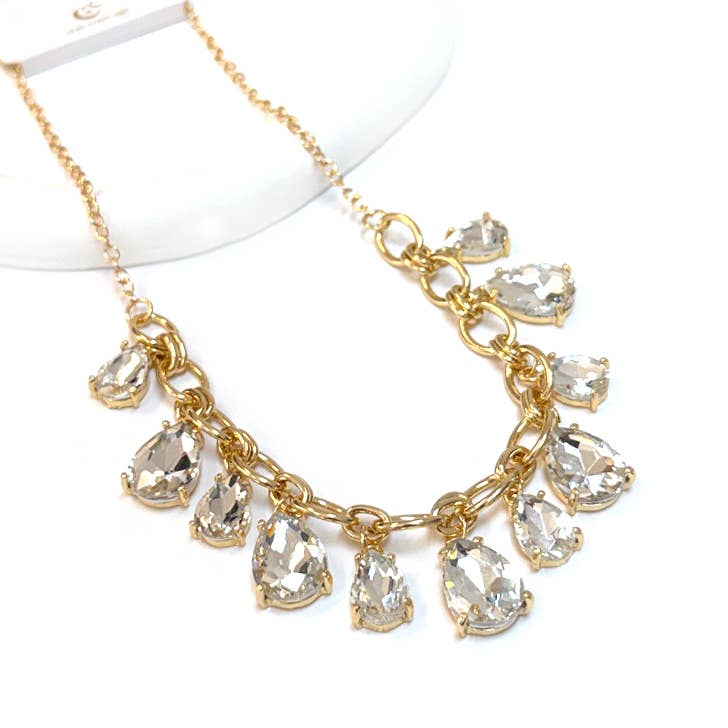 Sparkly Pink Teardrop Crystal Glass Charms Paparazzi Necklace