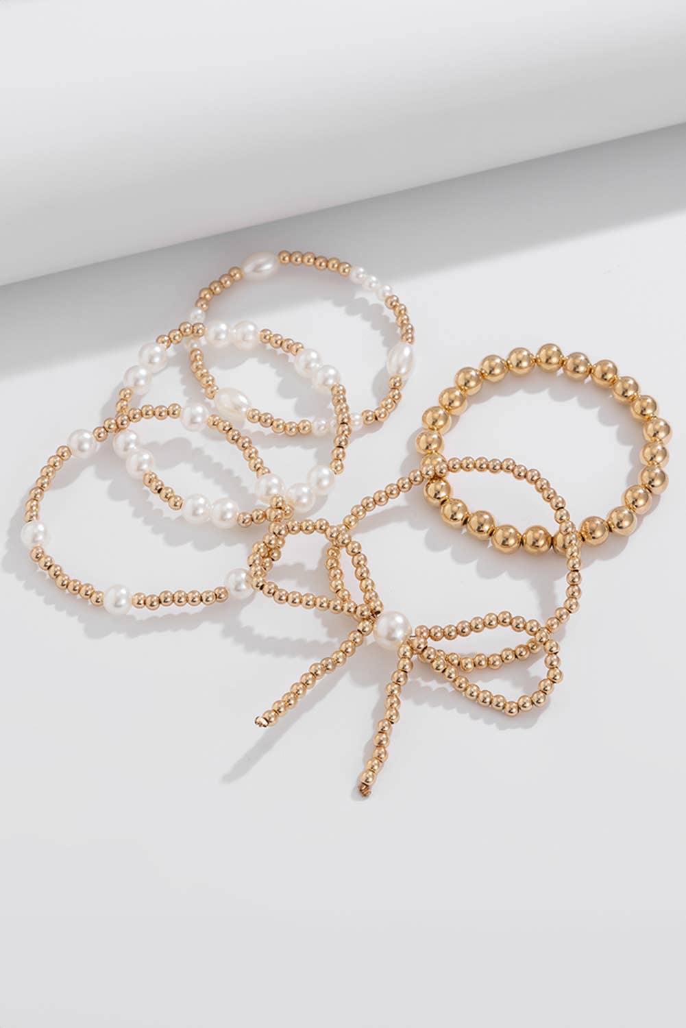Bow Knot Pearl gold Beaded  Layered Bracelet