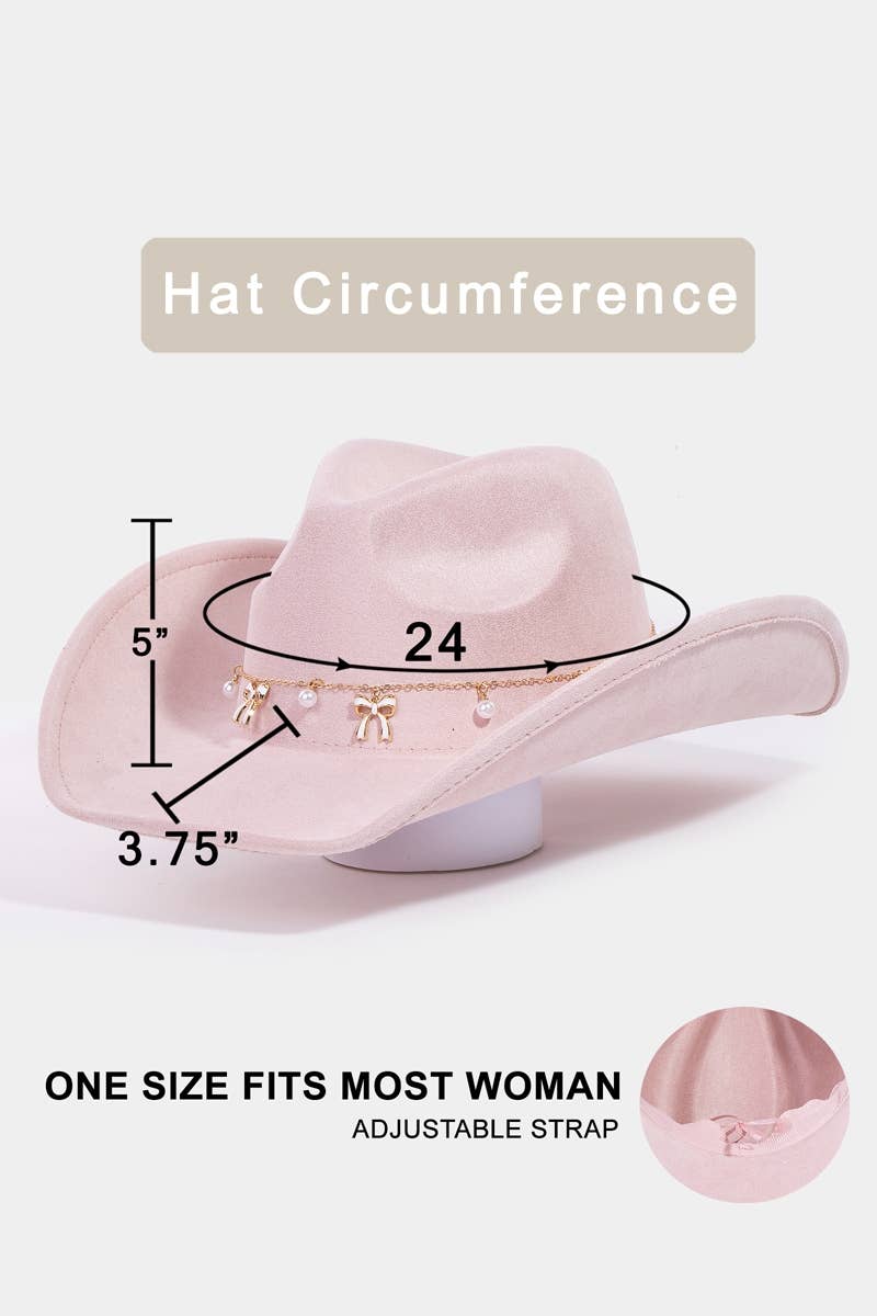 Ribbon Bow Pearl Chain Cowboy Hat