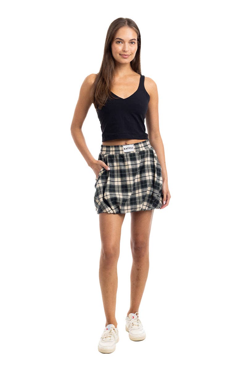Black Plaid Mini Bubble Skirt