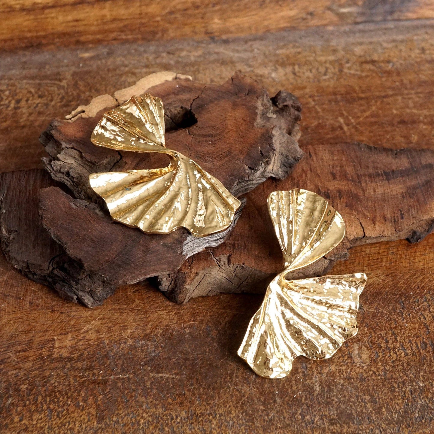 Gold Abstract Fan Leaf Earrings