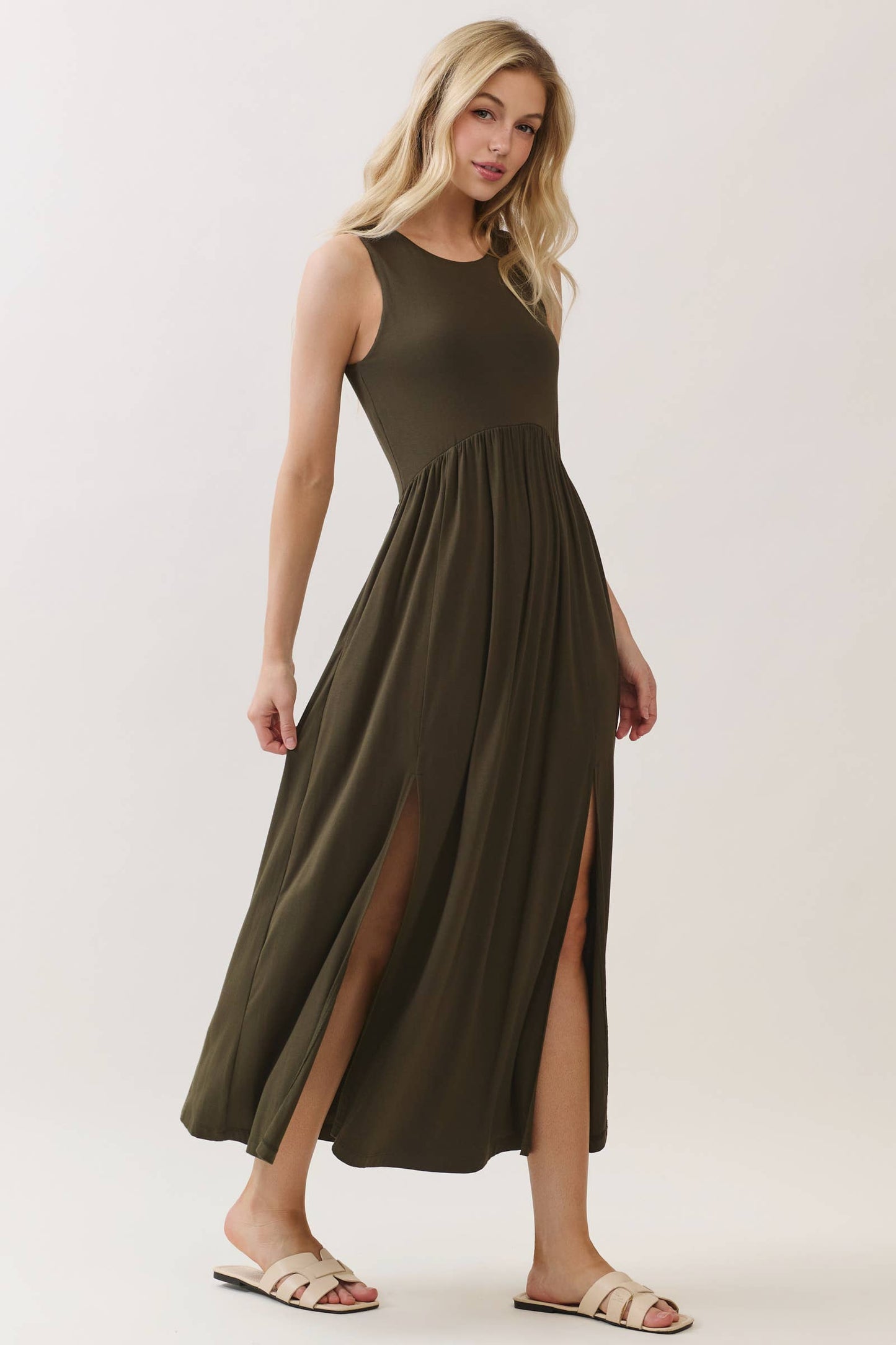 Black Midi Dress with Front Slits