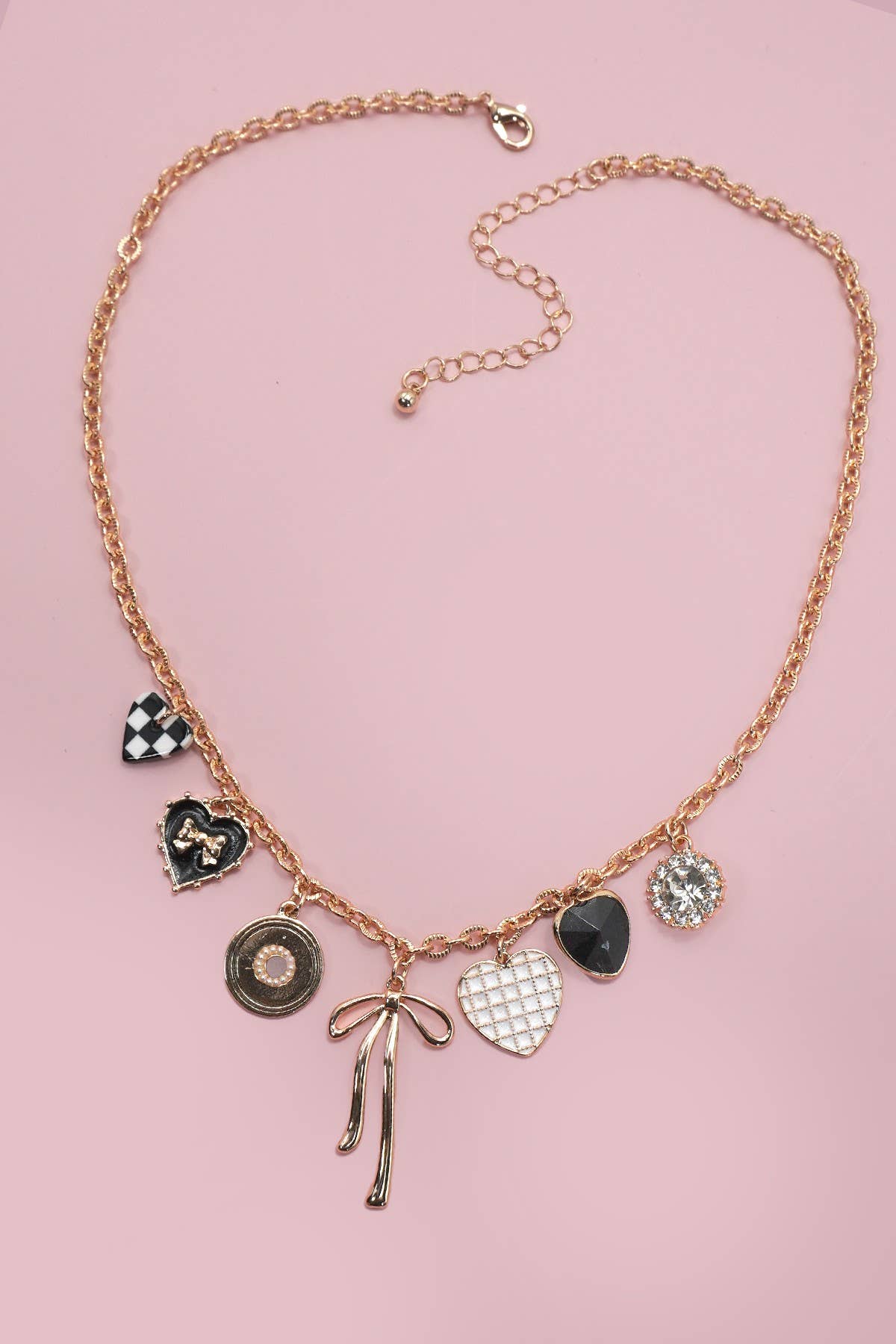 CHARM NECKLACE-BOW CHECKER HEART