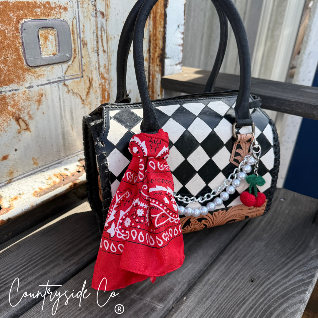 Cherry Leather Checkered Decorated Speedy Bag