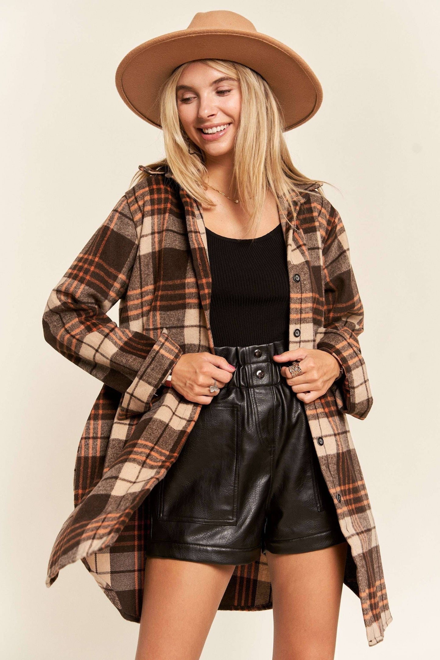 R&Blk BUTTON DOWN FLANNEL SHACKET