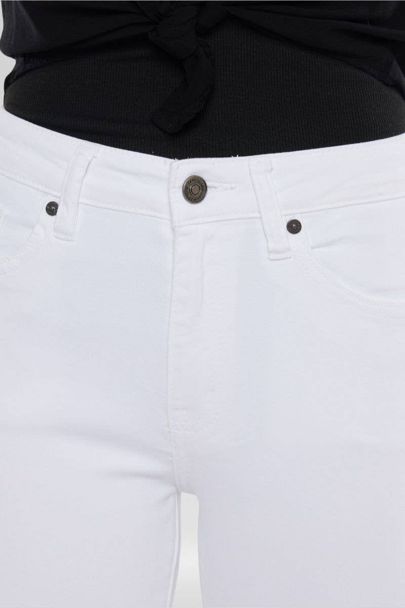 White Stretchy Raw Fringe Hem Jean