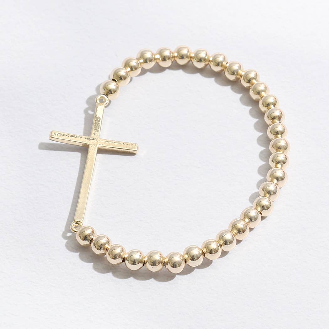 Pave Cross Beaded Gold Tone Bracelet