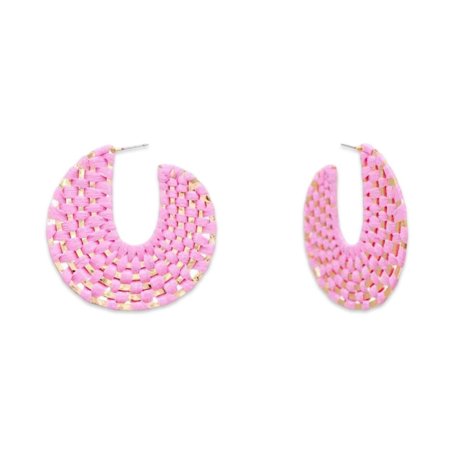 Light Pink + Gold Raffia Wrapped Hoop Earrings