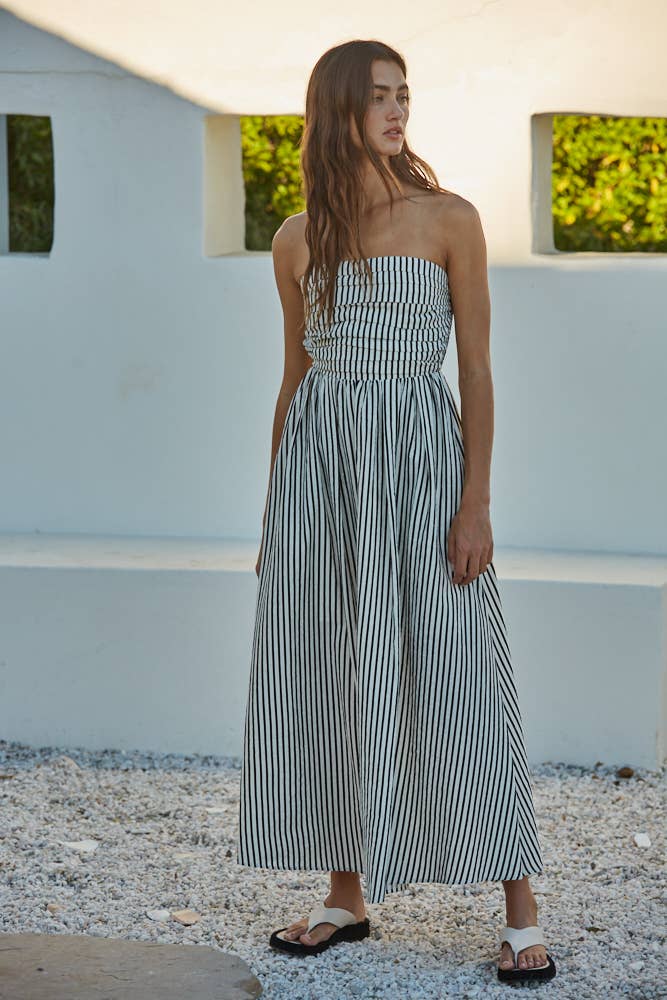 Striped Strapless Maxi Dress