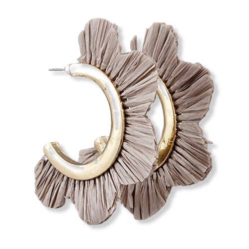 Grey Raffia Petal Hoop Earring