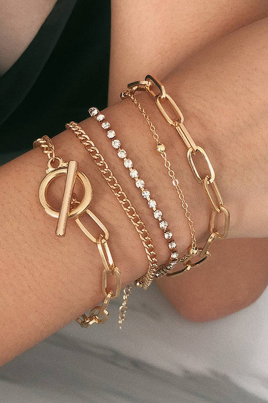 Multi-layered Rhinestone Plated Chain Bracelet Set