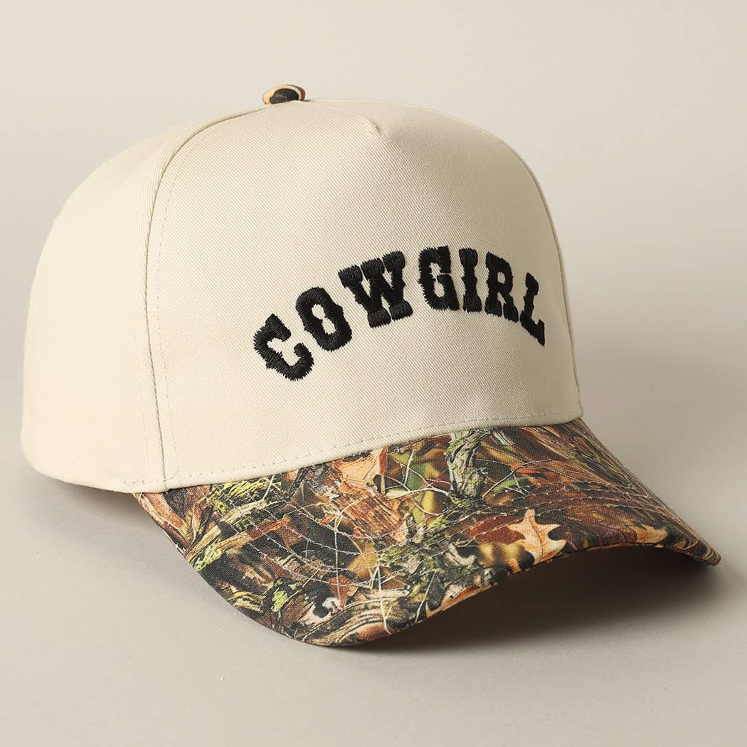 COWGIRL Lettering Embroidery Camo Cap