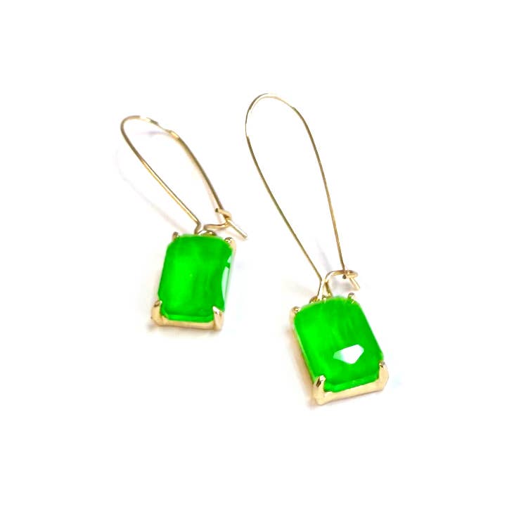 Midi Rectangle Glass Bead with Kidney Wire Dangle Earrings