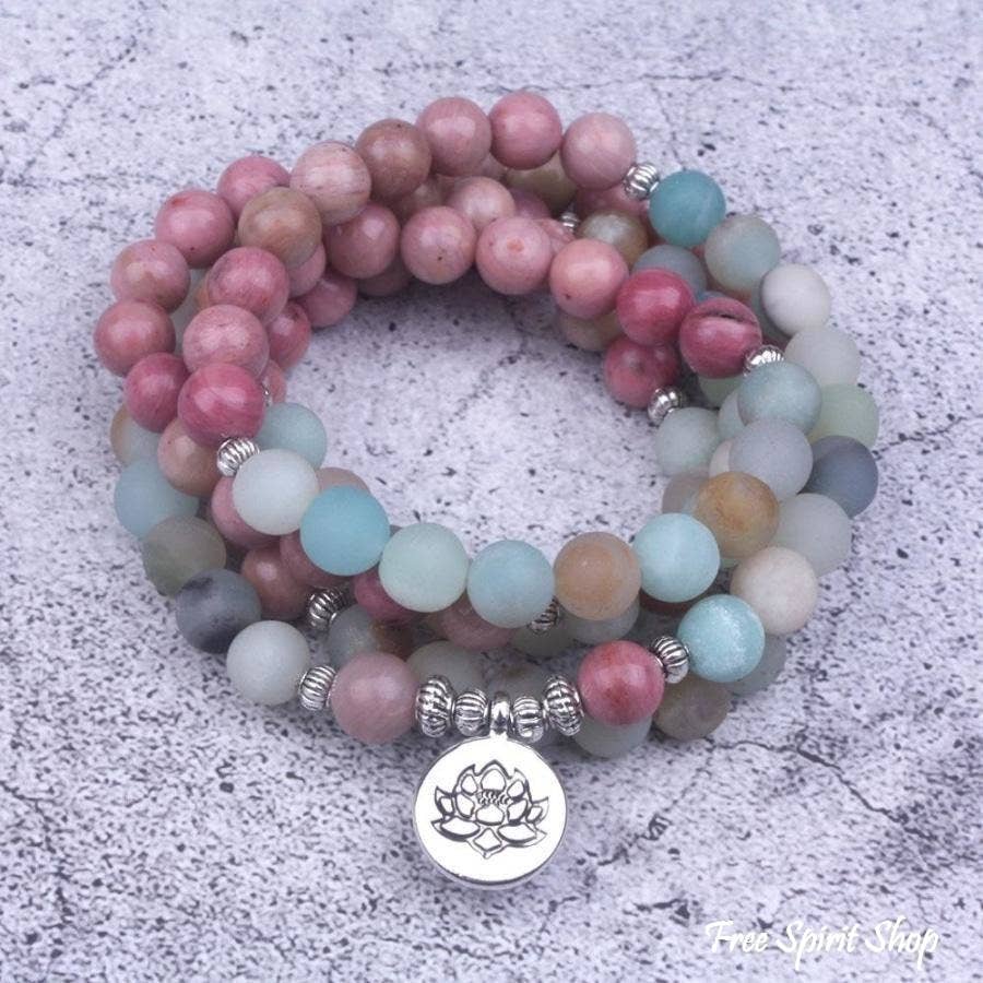Rhodonite & Amazonite Mala Bead Bracelet