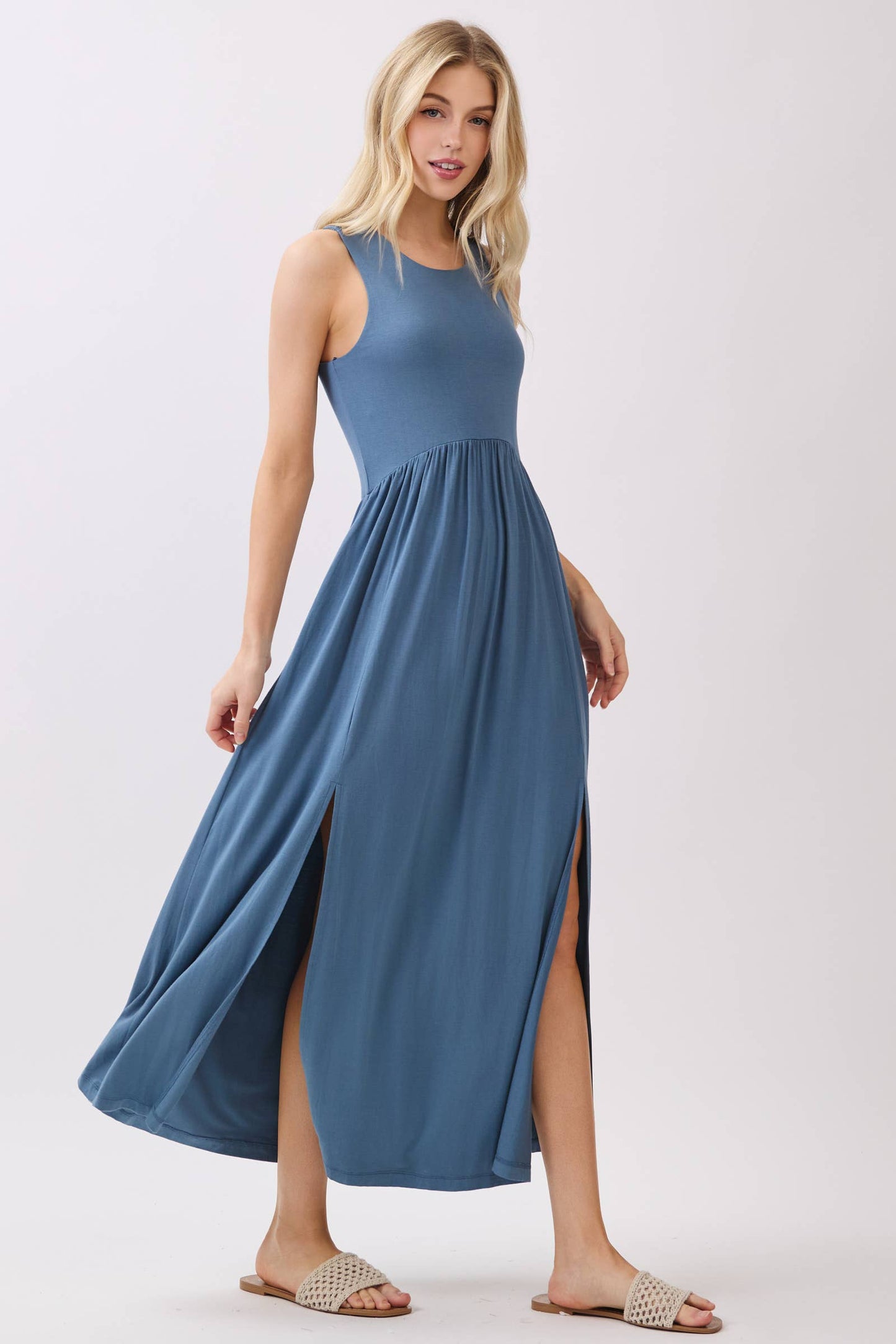 Black Midi Dress with Front Slits