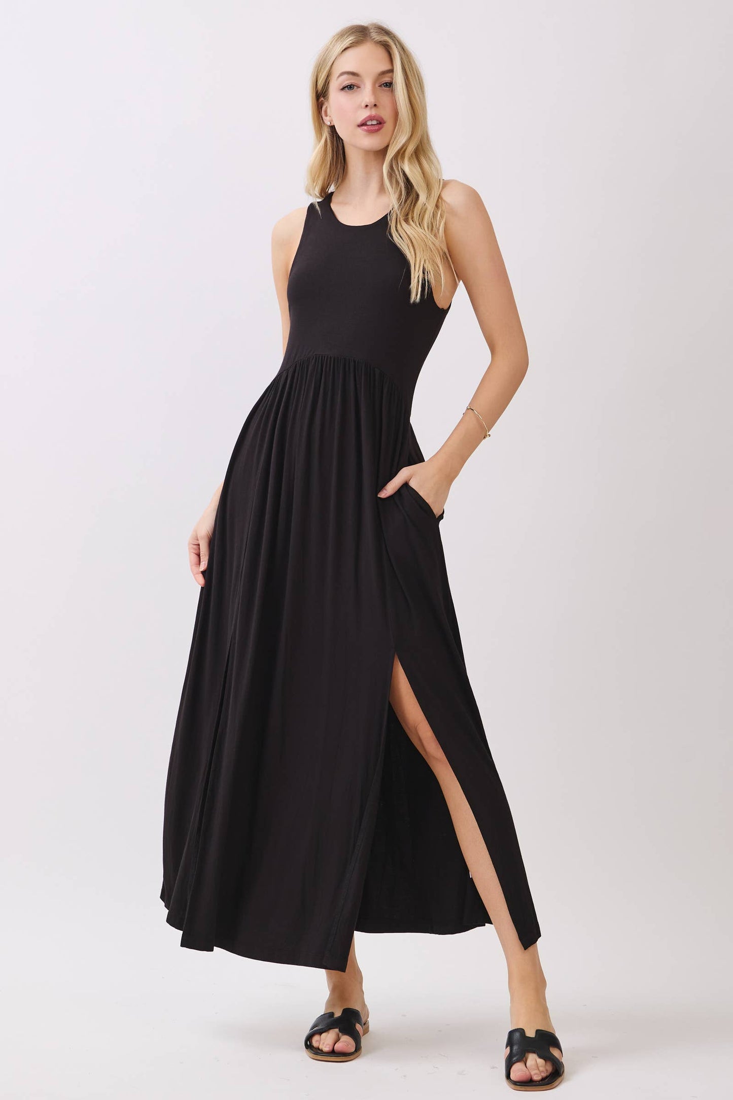 Black Midi Dress with Front Slits