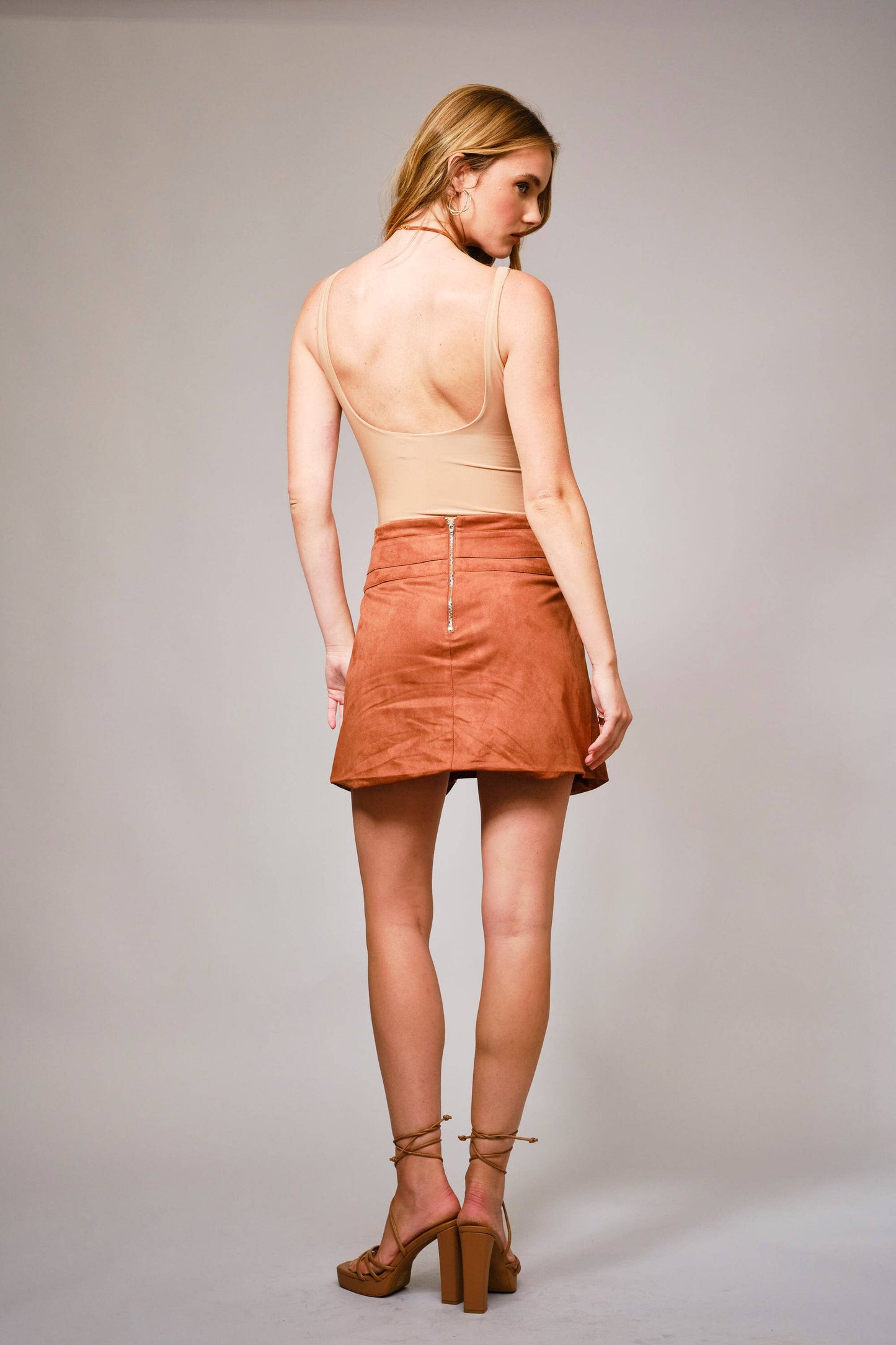 Suede D Ring Tassel Tie Mini Skirt