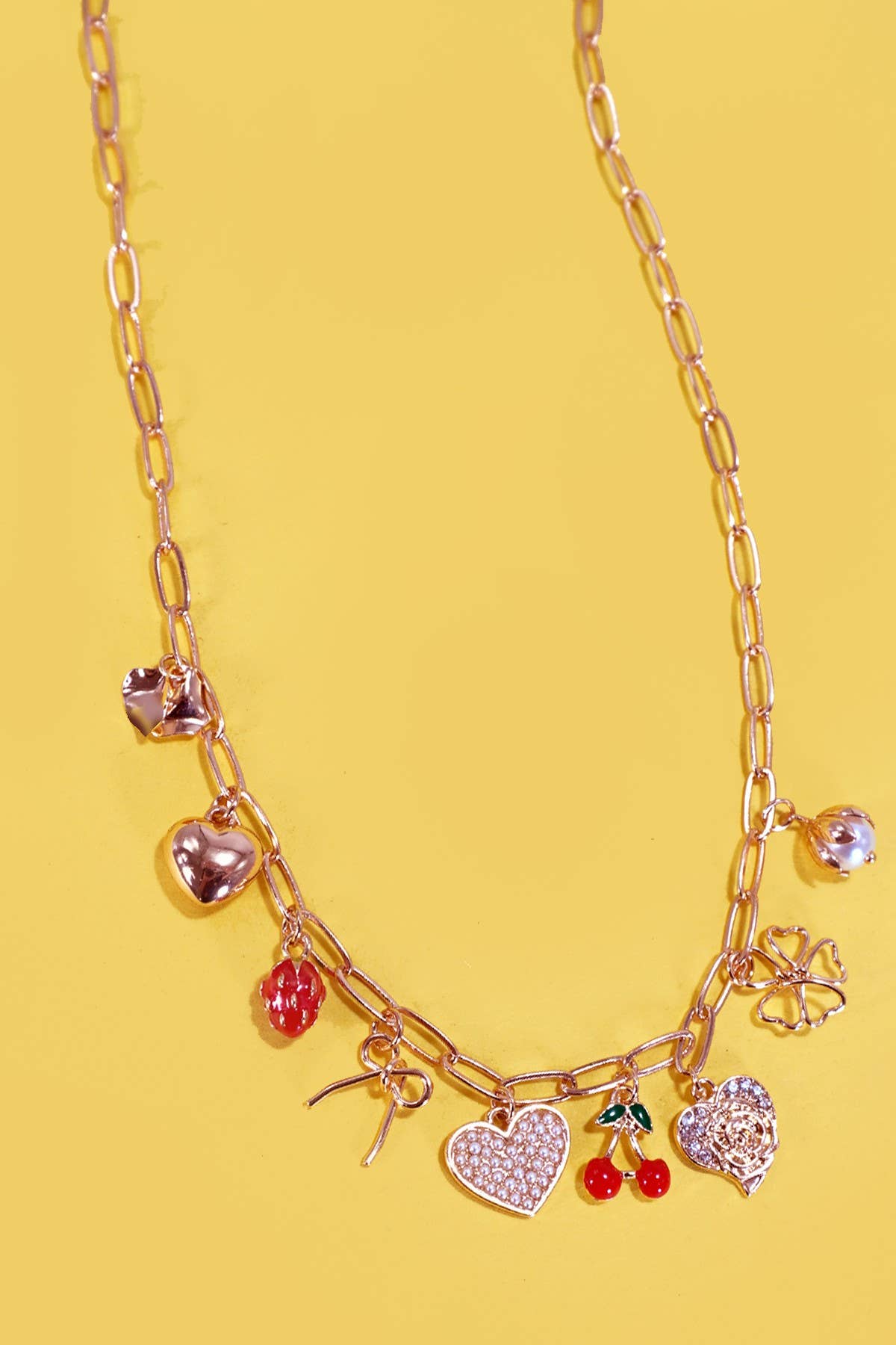 MULTI CHARM BOW CHERRY NECKLACE
