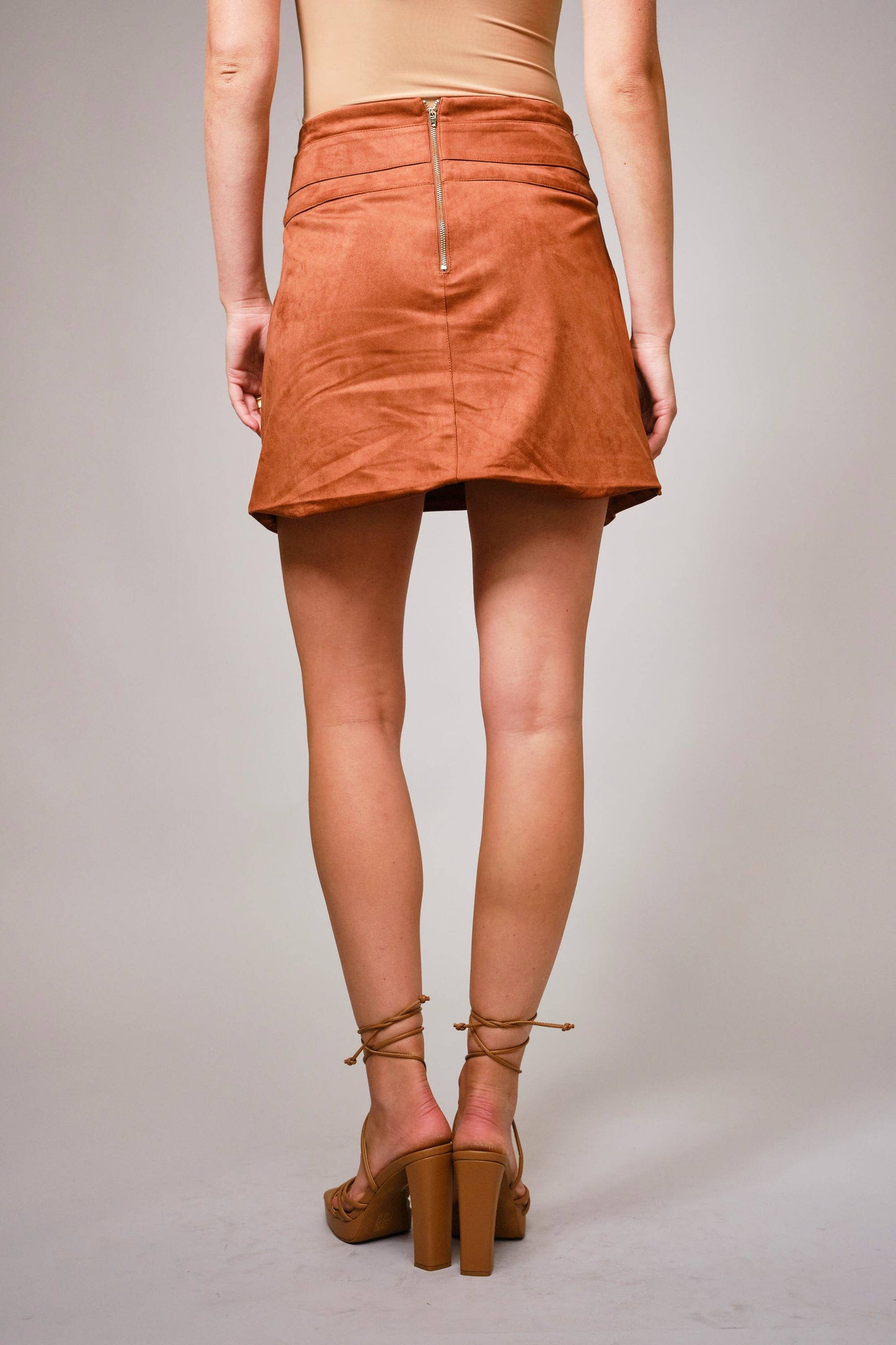 Suede D Ring Tassel Tie Mini Skirt