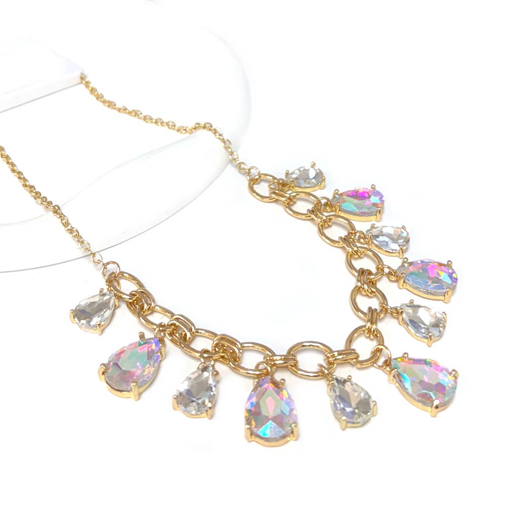 Sparkly Pink Teardrop Crystal Glass Charms Paparazzi Necklace