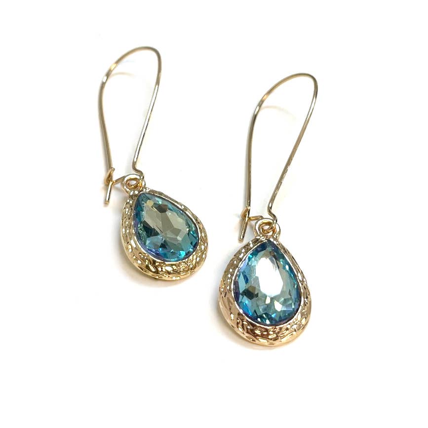 Teardrop Glass Crystal Bead with Kidney Wire Earrings
