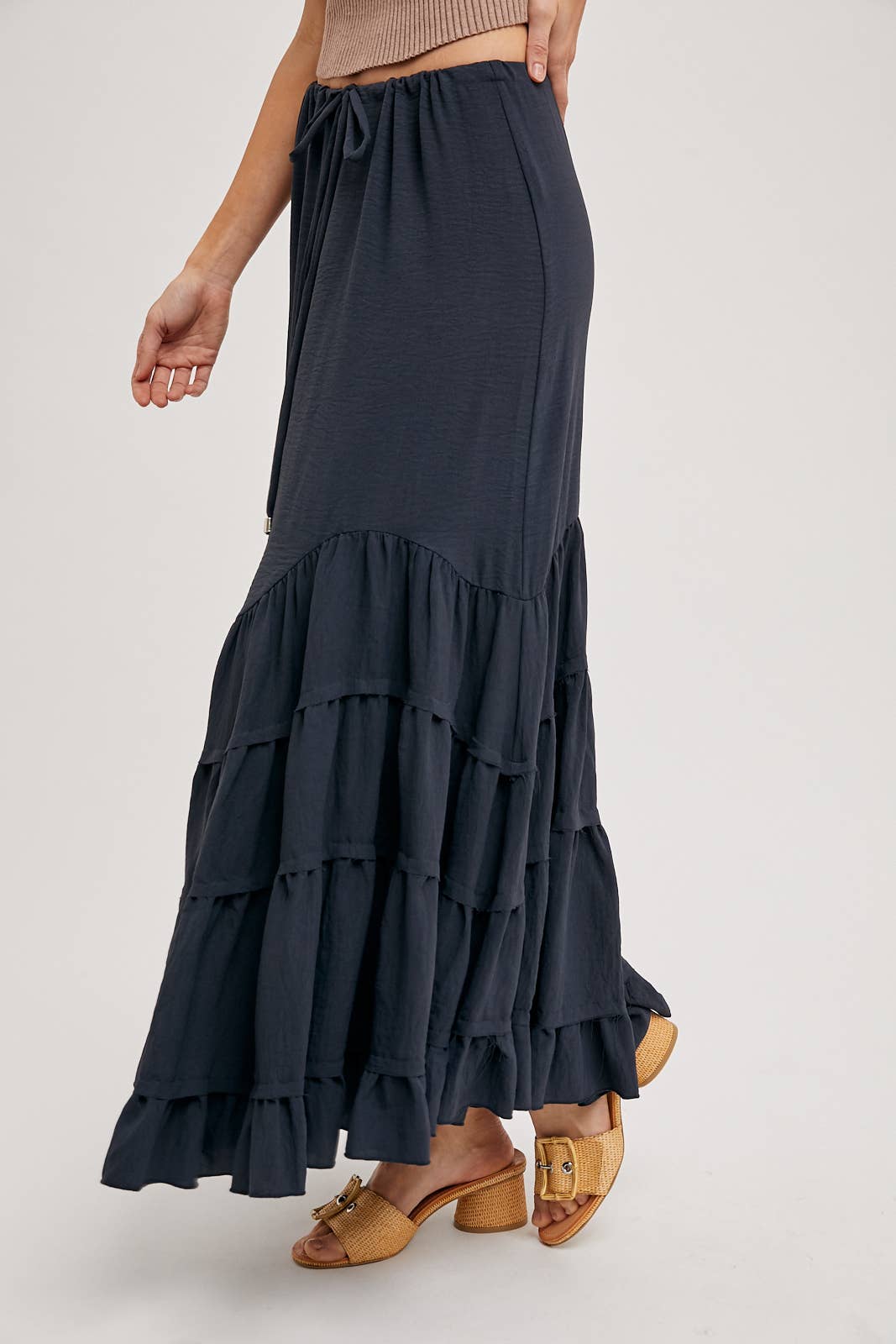 RUFFLED DRAWSTRING WASIT MAXI SKIRT