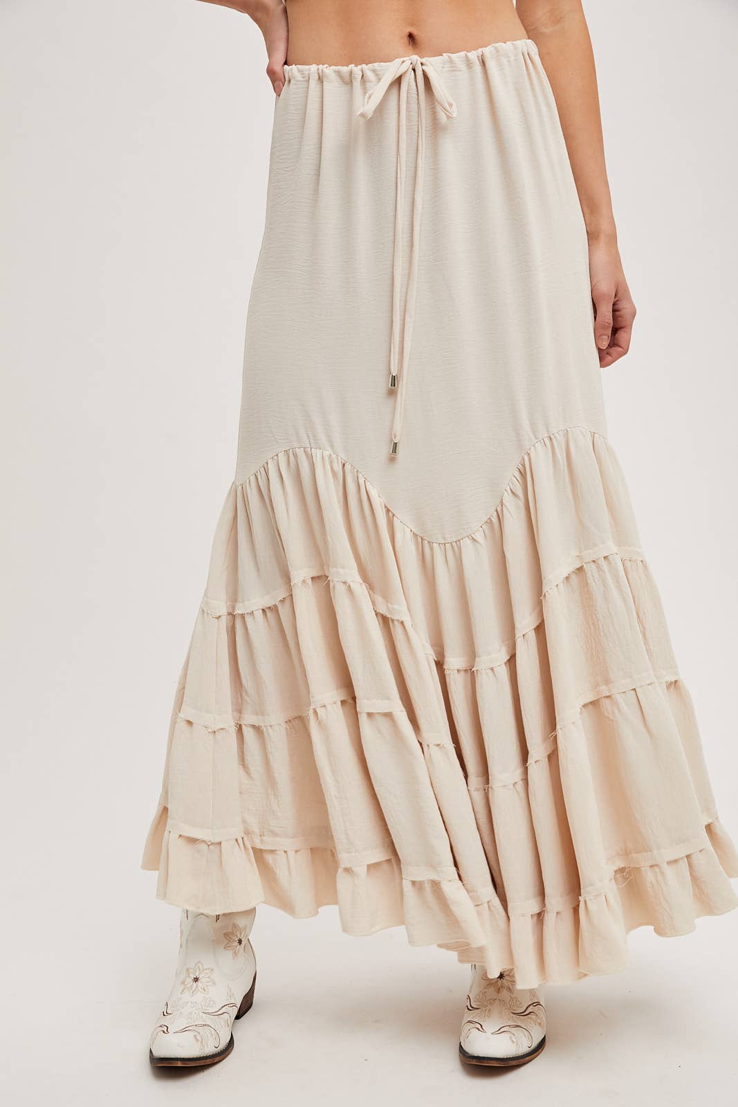 RUFFLED DRAWSTRING WASIT MAXI SKIRT