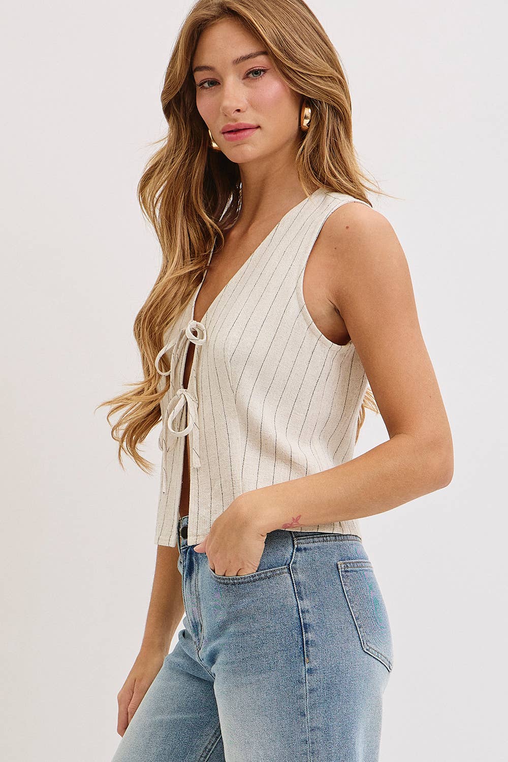 Front Tie Linen Top