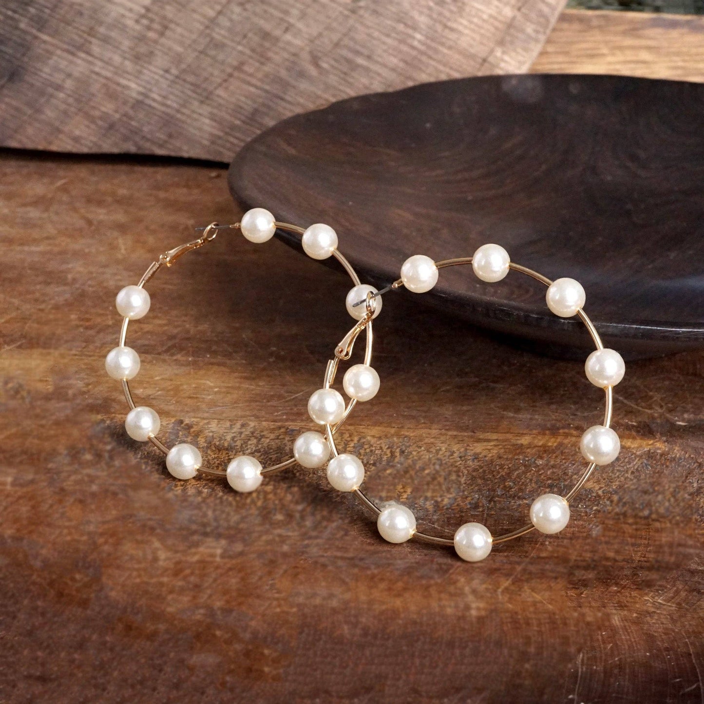 Golden Hoop Earrings with Pearls