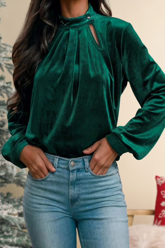 Christmas Velvet Keyhole Blouse