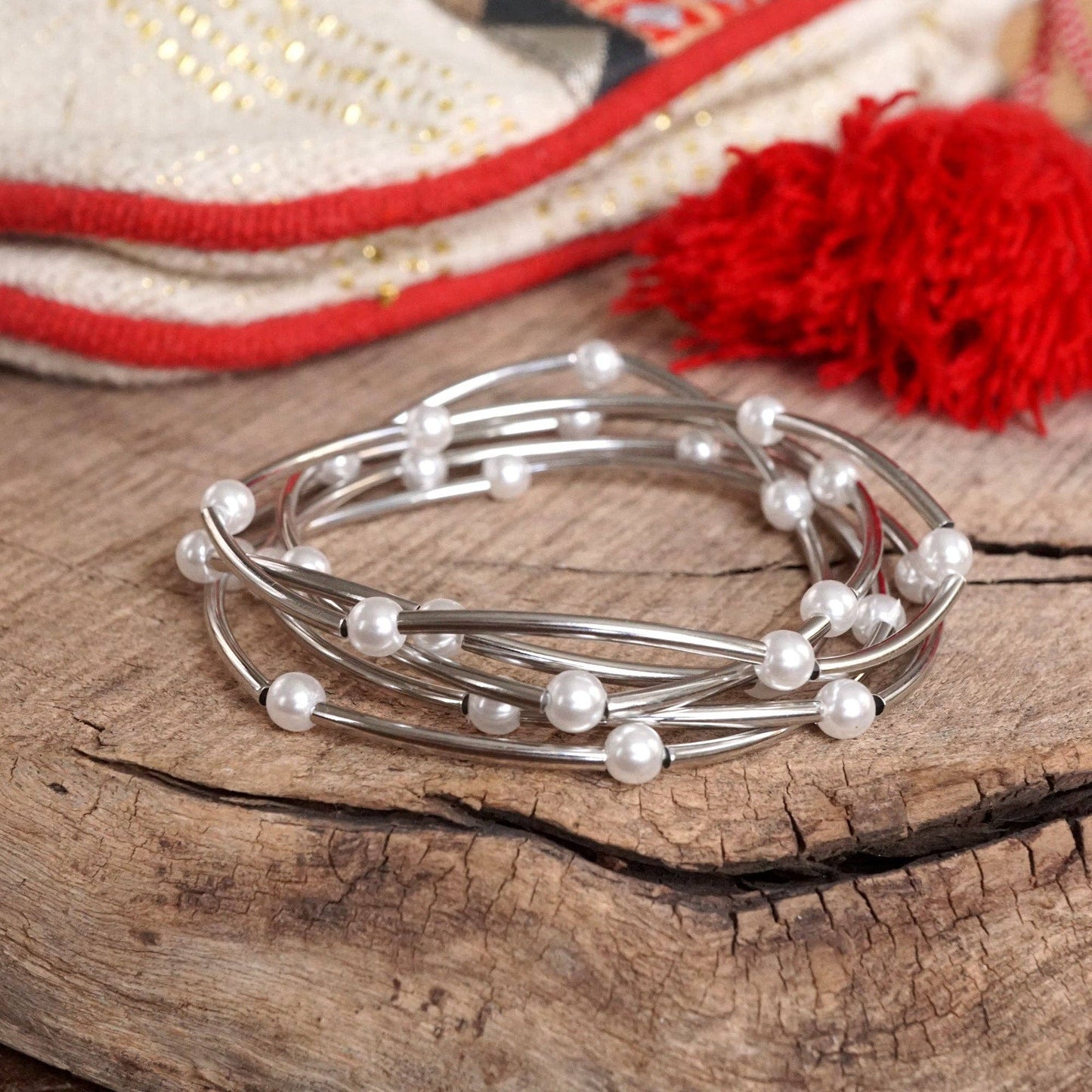Pearls and Gold Silver Tubes classic bracelets
