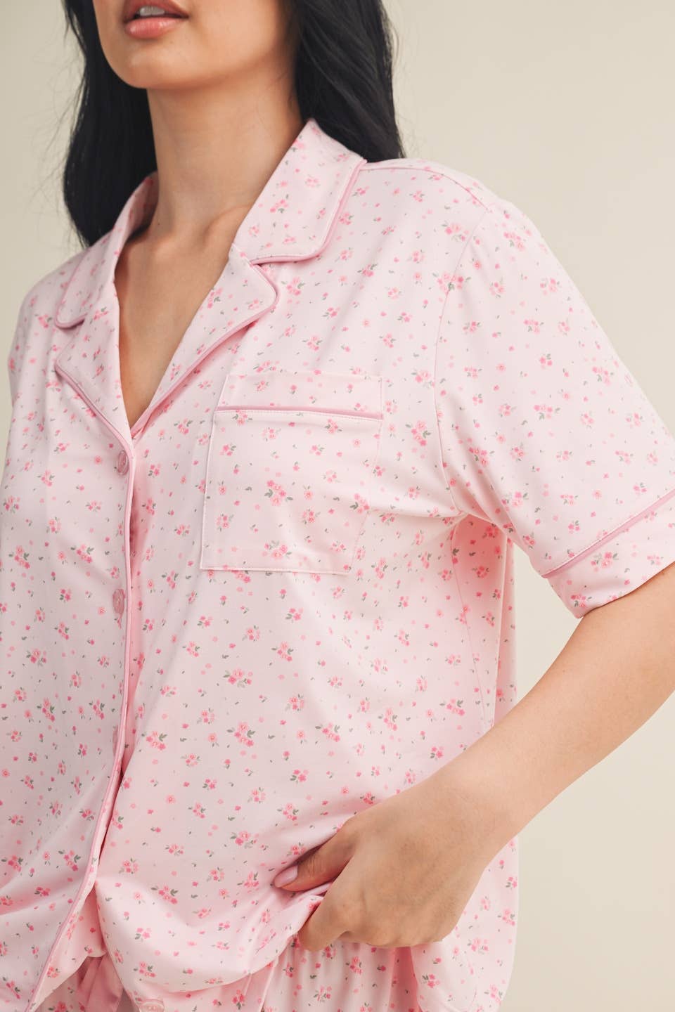 Pink Ditsy Print Pajama Set