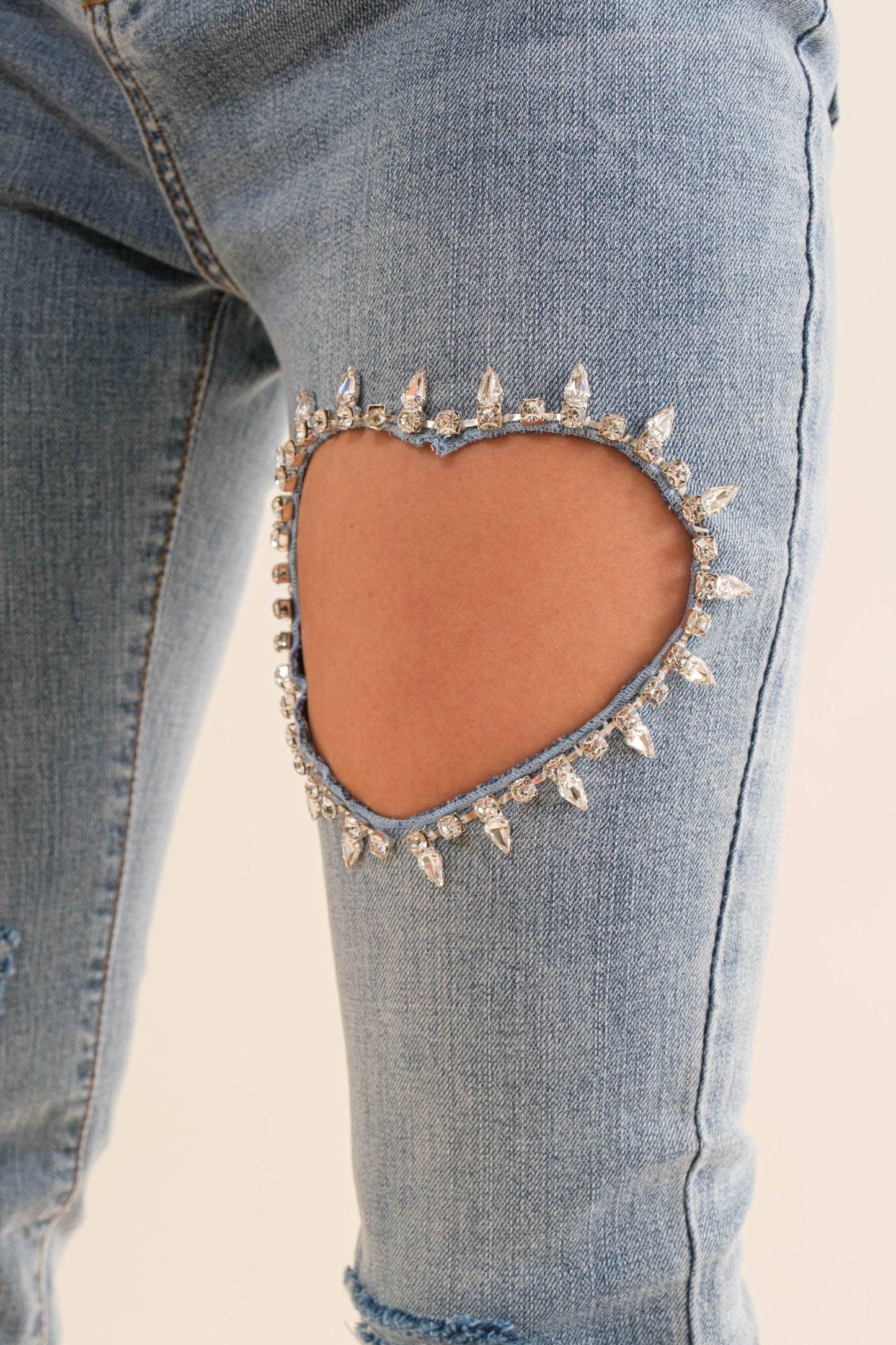 Diamond Heart Cutout Crop Denim Jeans