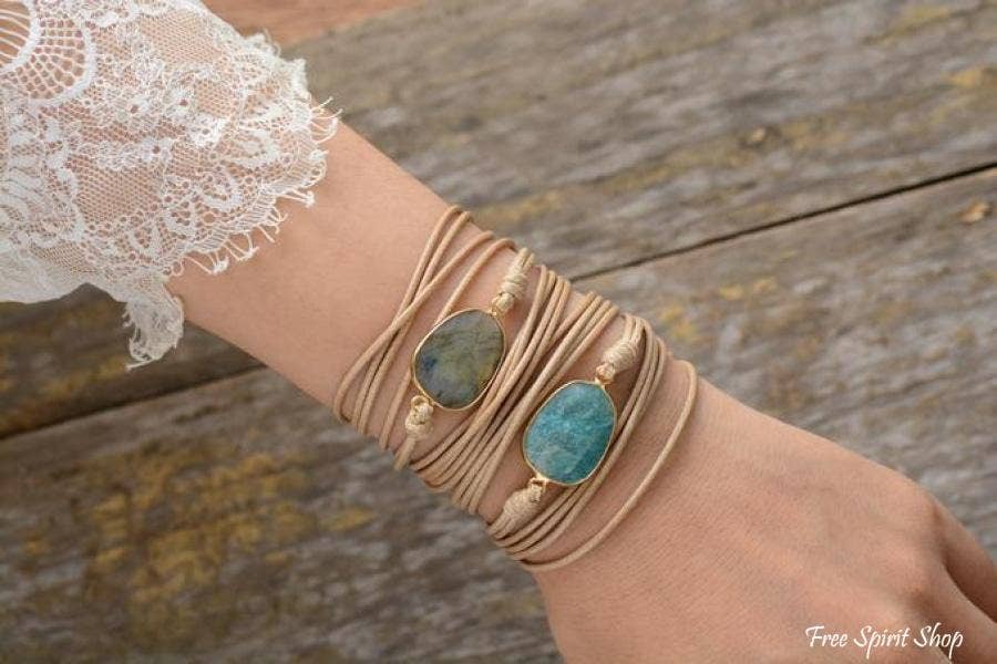 Natural Amazonite Rope w/ turqoise stone  Bracelet