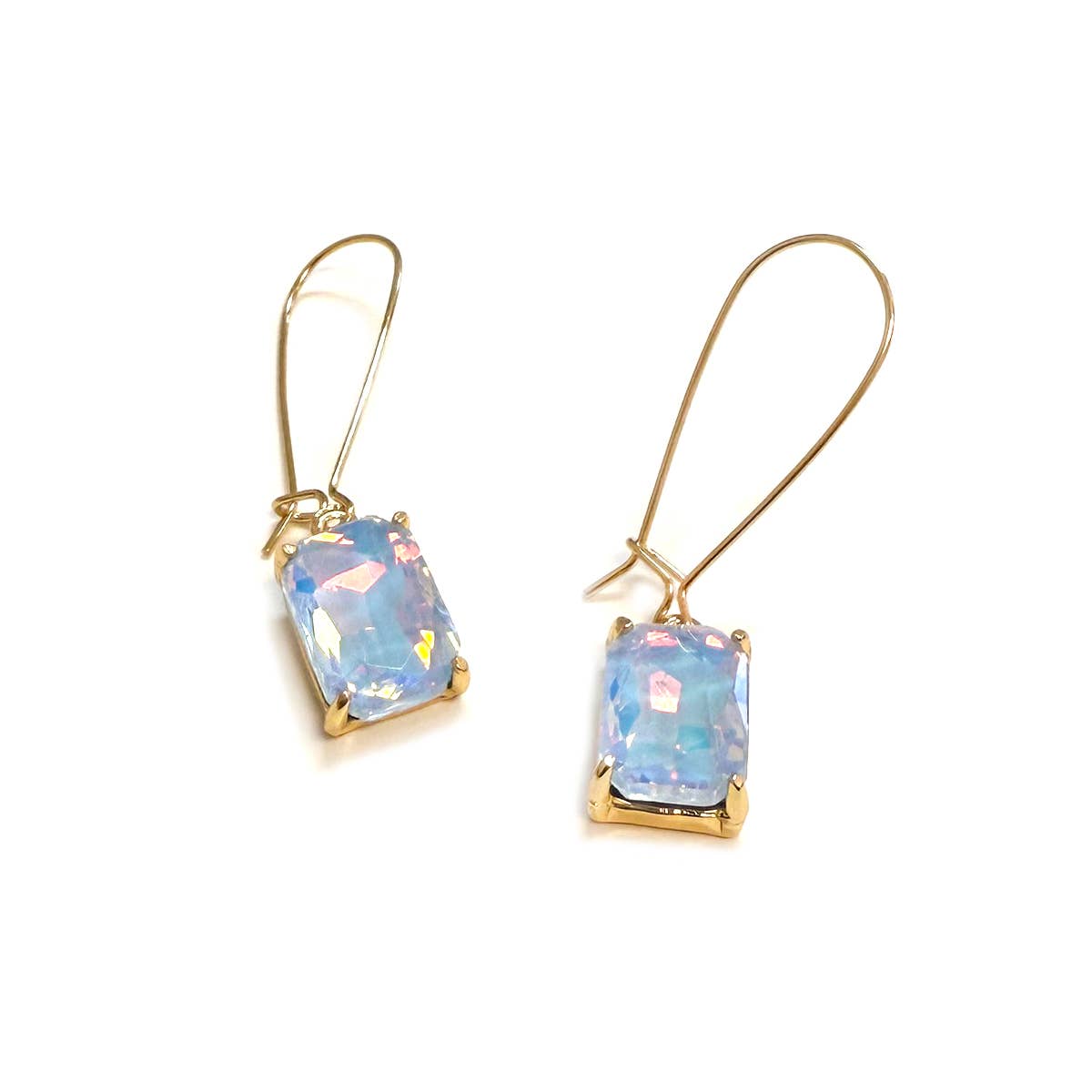 Midi Rectangle Glass Bead with Kidney Wire Dangle Earrings