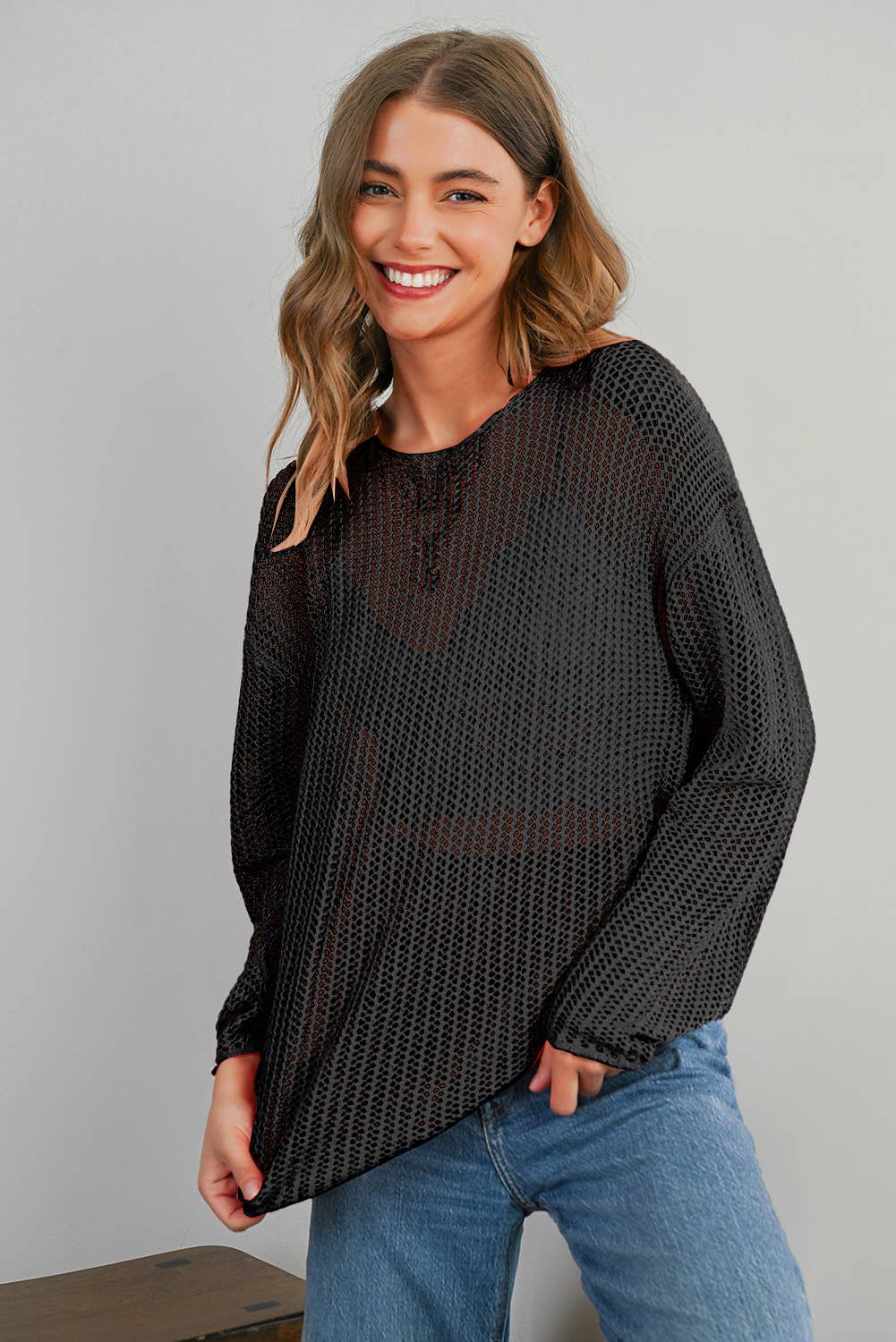 Crochet Hollow-Out Long Sleeve Sweater