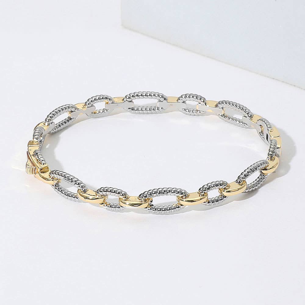Two Tone Textured Link Chain Hinged Bracelet
