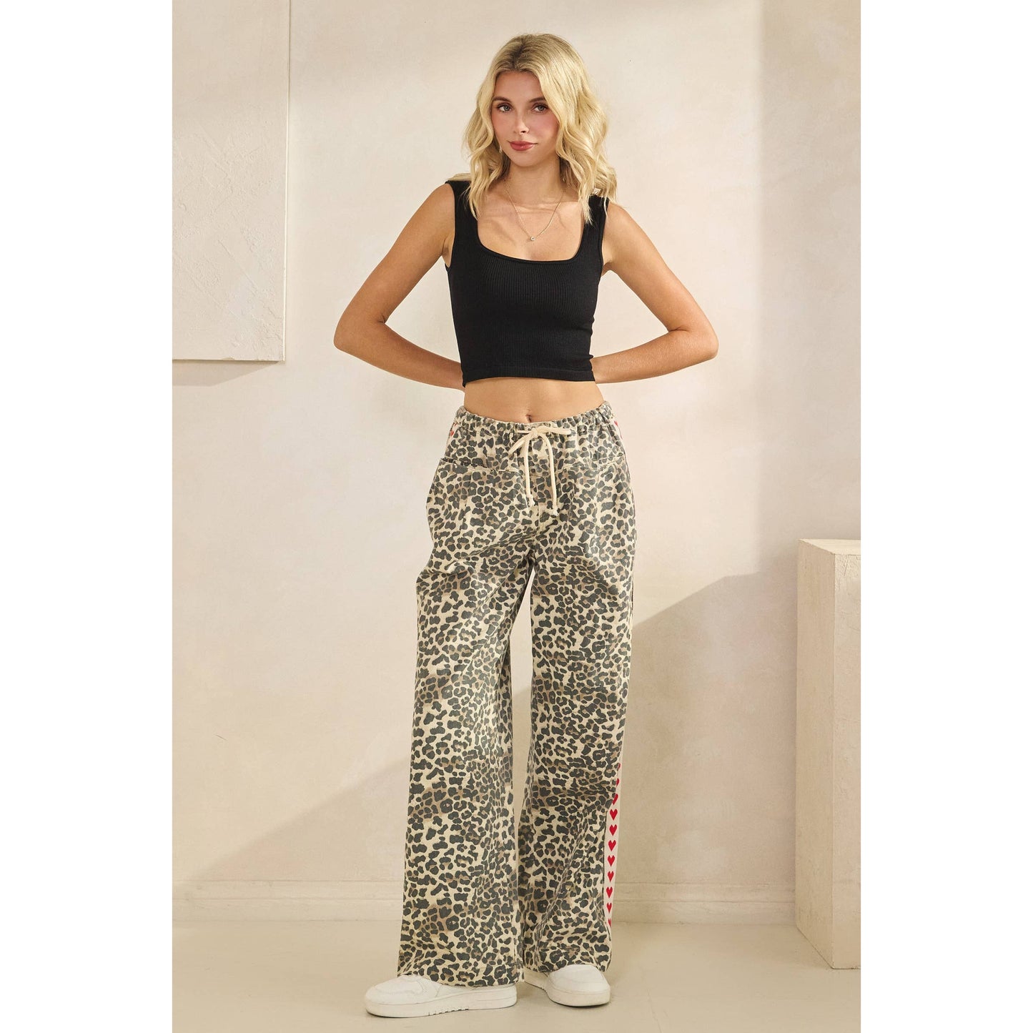 Leopard Star Striped Wide Legged Pants