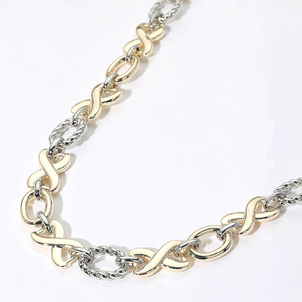 14K Gold Plated Chunky Two Tone Crisscross Oval Ring Link Chain Necklace