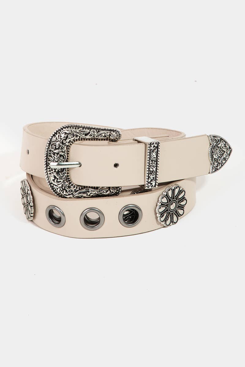 Western Etched Buckle Vegan Leather Belt