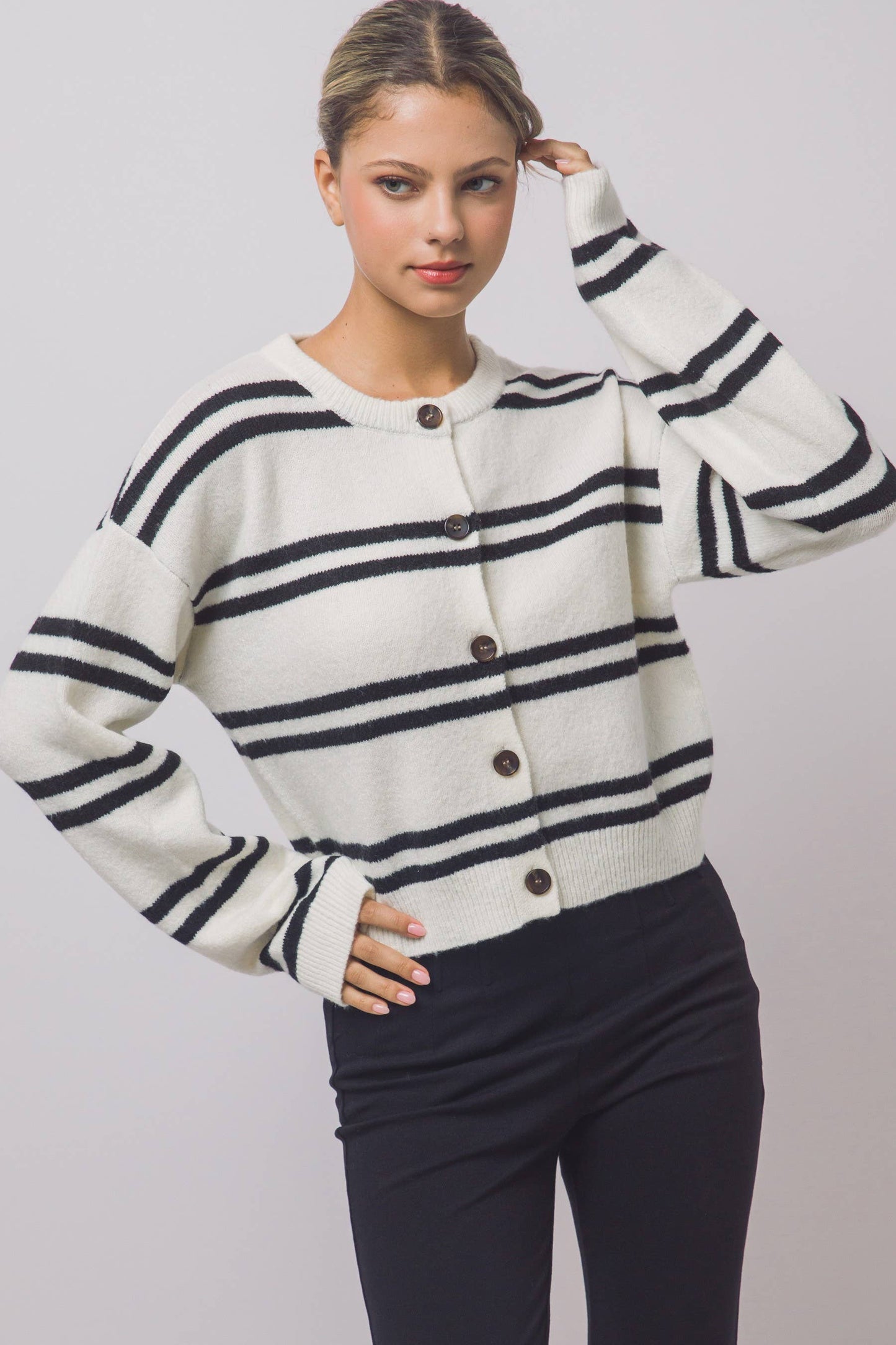 Ivory Striped Cardigan