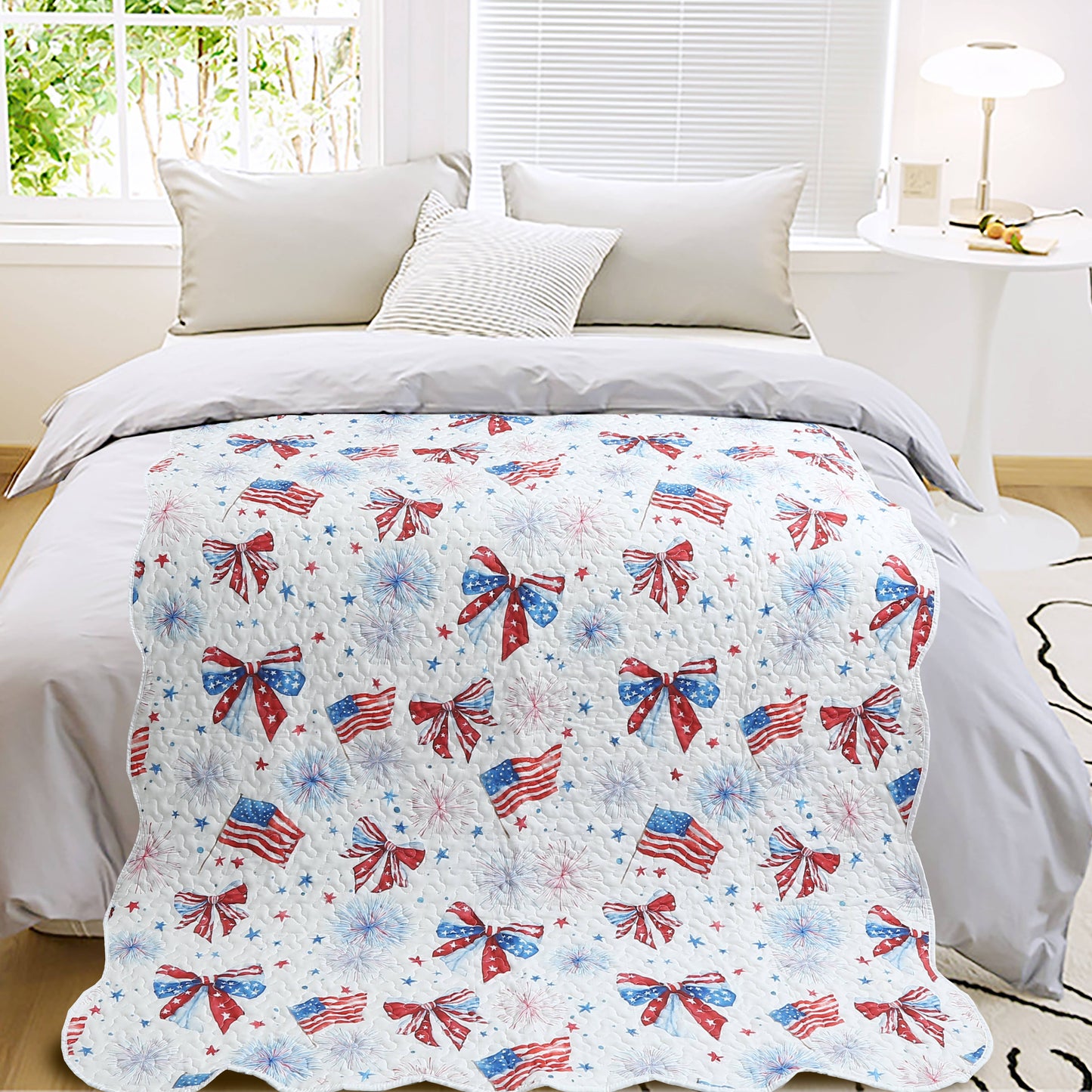"Patriotic Bows"  Quilted Throw Blanket 50"x60"