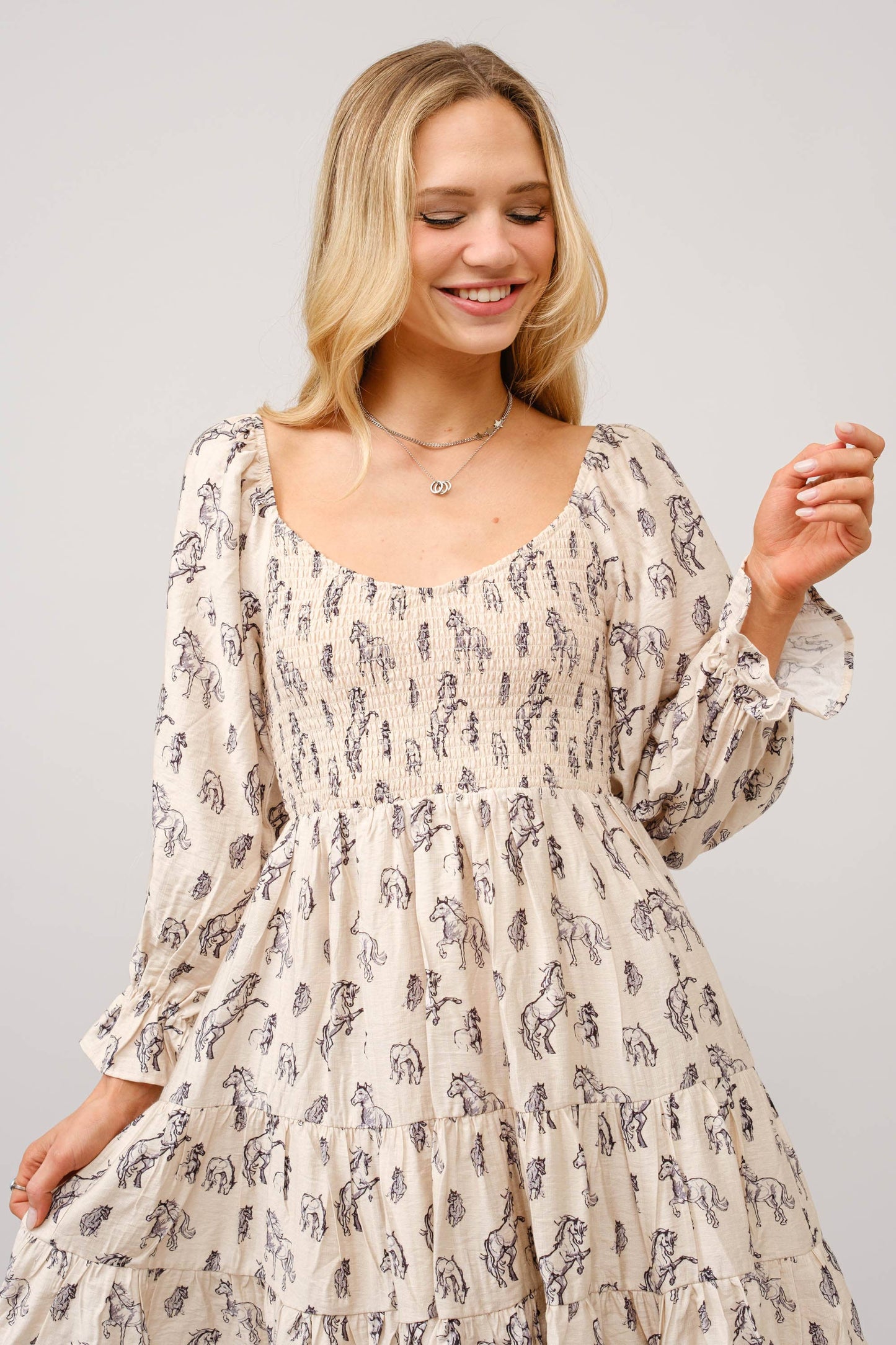 Horse Print Tiered Mini Dress